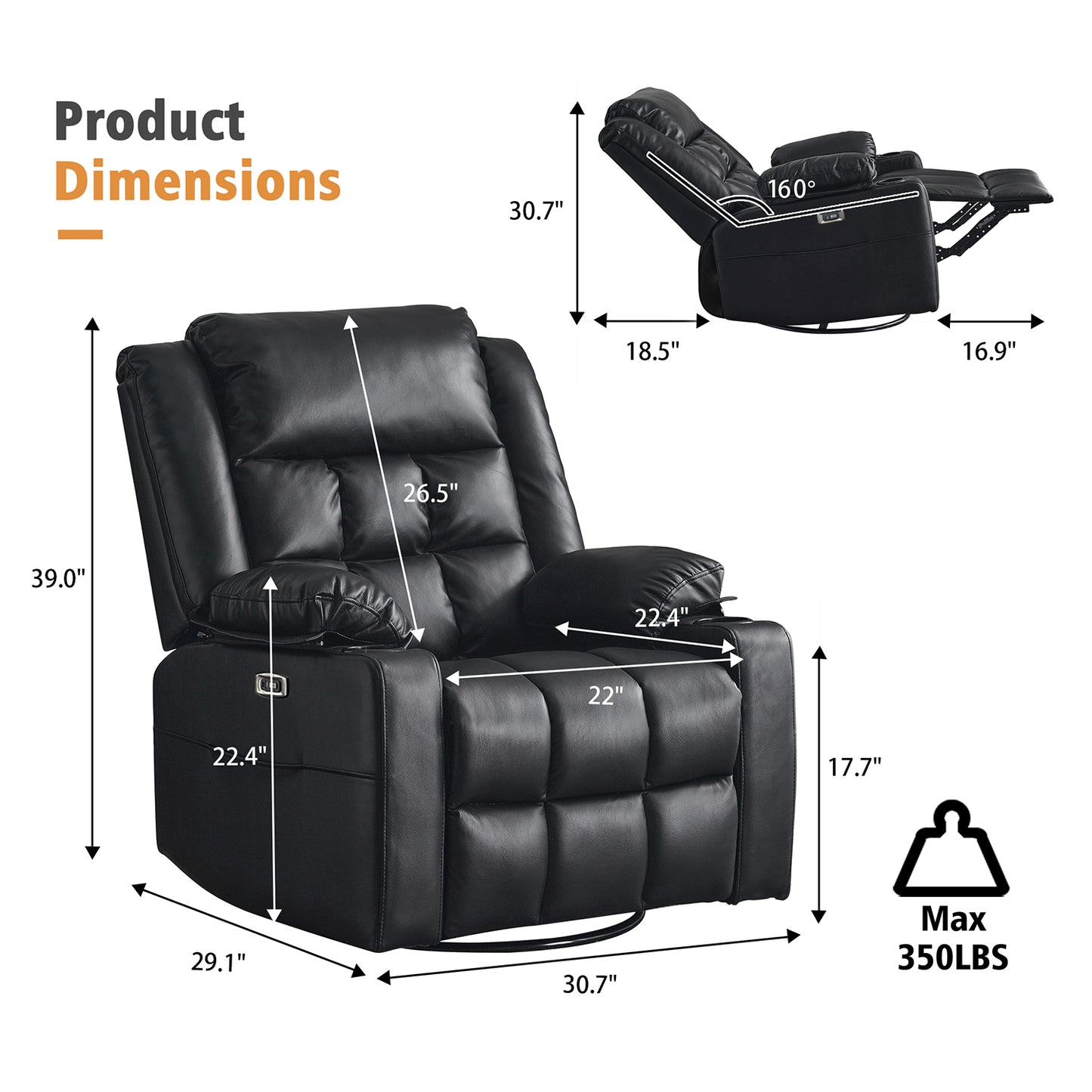 Power Swivel Rocker Recliner Chair D9911